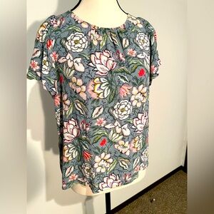 LOFT Green and Blue Flutter Sleeve Blouse Relaxed Fit